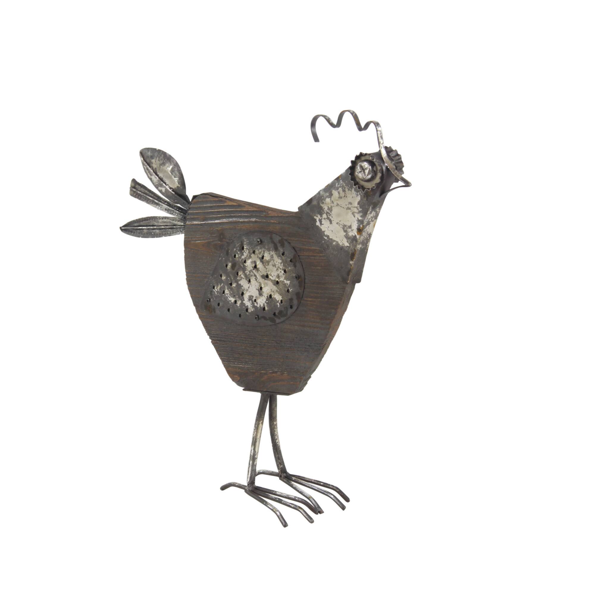 19" Black Wood Farmhouse Rooster Garden Sculpture